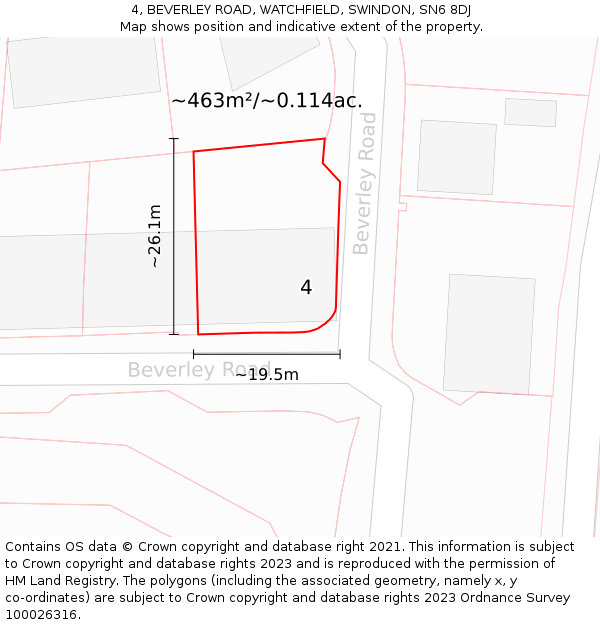 4, BEVERLEY ROAD, WATCHFIELD, SWINDON, SN6 8DJ: Plot and title map