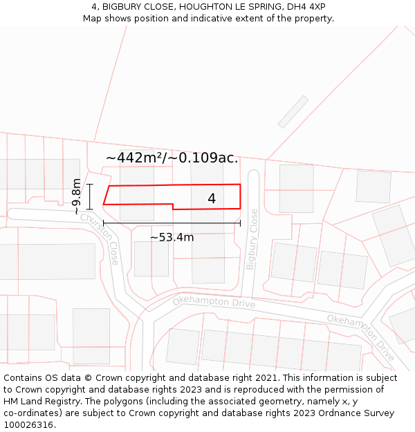 4, BIGBURY CLOSE, HOUGHTON LE SPRING, DH4 4XP: Plot and title map