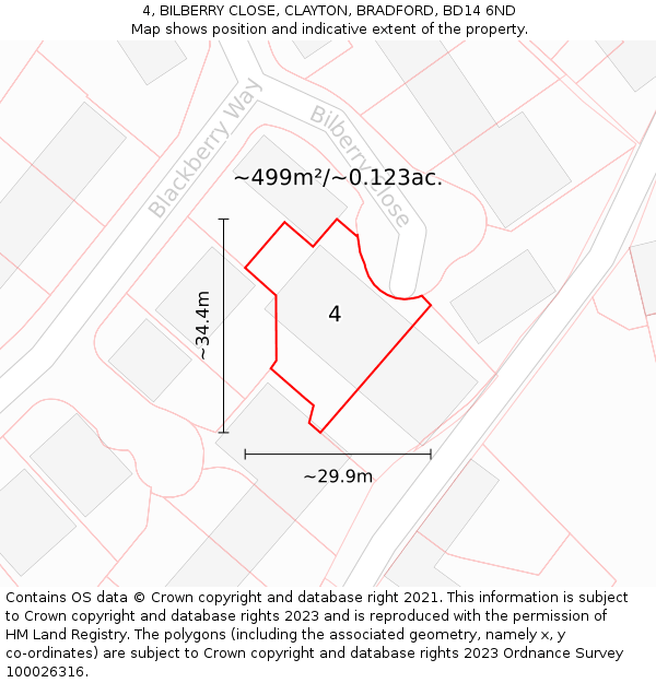 4, BILBERRY CLOSE, CLAYTON, BRADFORD, BD14 6ND: Plot and title map