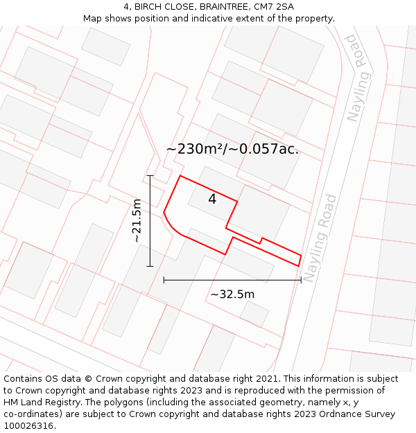 4, BIRCH CLOSE, BRAINTREE, CM7 2SA: Plot and title map