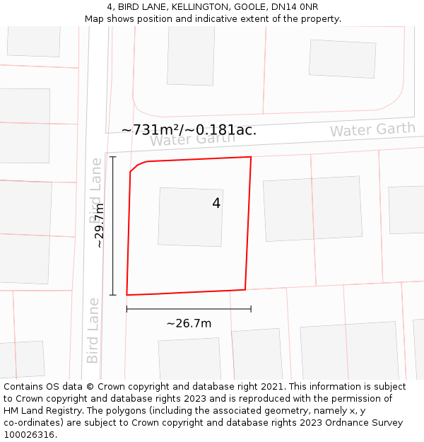 4, BIRD LANE, KELLINGTON, GOOLE, DN14 0NR: Plot and title map