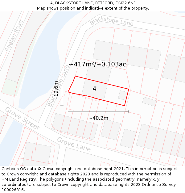 4, BLACKSTOPE LANE, RETFORD, DN22 6NF: Plot and title map