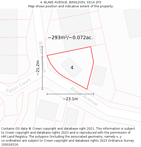 4, BLAKE AVENUE, BASILDON, SS14 2FS: Plot and title map