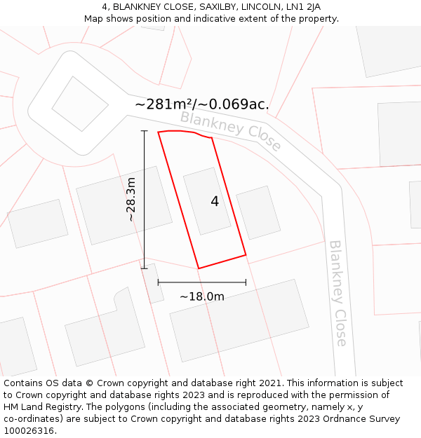 4, BLANKNEY CLOSE, SAXILBY, LINCOLN, LN1 2JA: Plot and title map