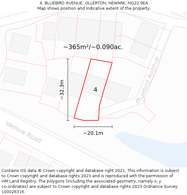 4, BLUEBIRD AVENUE, OLLERTON, NEWARK, NG22 9EA: Plot and title map