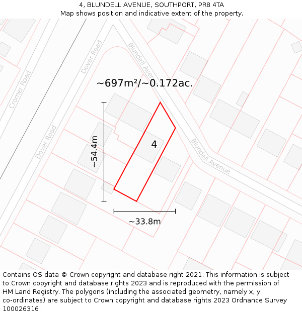 4, BLUNDELL AVENUE, SOUTHPORT, PR8 4TA: Plot and title map