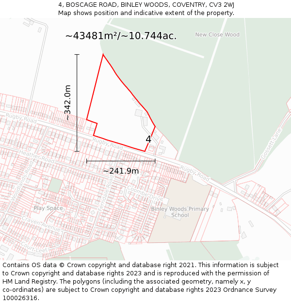 4, BOSCAGE ROAD, BINLEY WOODS, COVENTRY, CV3 2WJ: Plot and title map