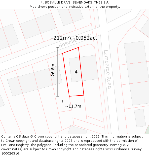 4, BOSVILLE DRIVE, SEVENOAKS, TN13 3JA: Plot and title map