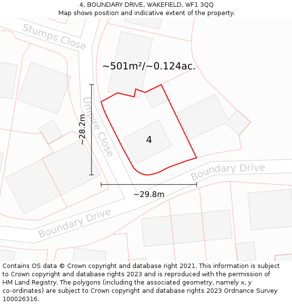 4, BOUNDARY DRIVE, WAKEFIELD, WF1 3QQ: Plot and title map