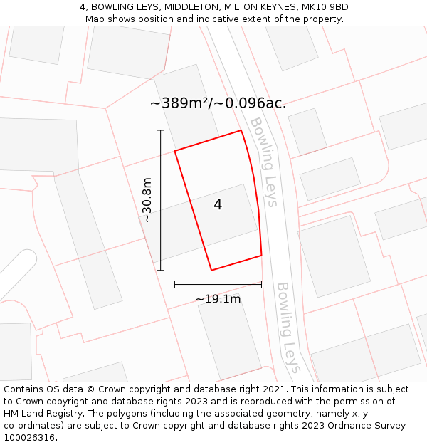 4, BOWLING LEYS, MIDDLETON, MILTON KEYNES, MK10 9BD: Plot and title map