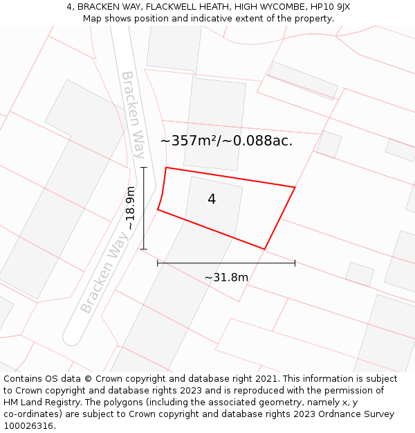 4, BRACKEN WAY, FLACKWELL HEATH, HIGH WYCOMBE, HP10 9JX: Plot and title map