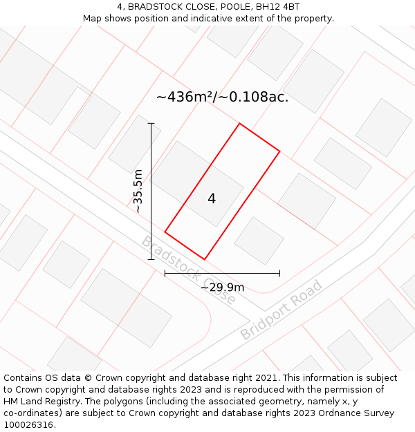 4, BRADSTOCK CLOSE, POOLE, BH12 4BT: Plot and title map