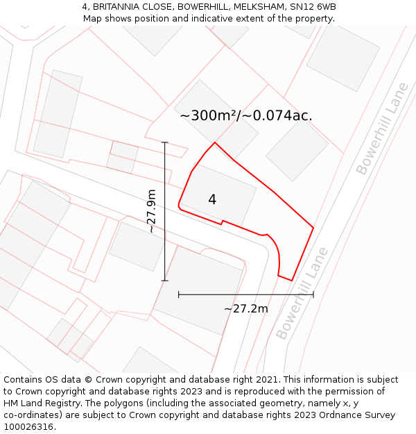 4, BRITANNIA CLOSE, BOWERHILL, MELKSHAM, SN12 6WB: Plot and title map