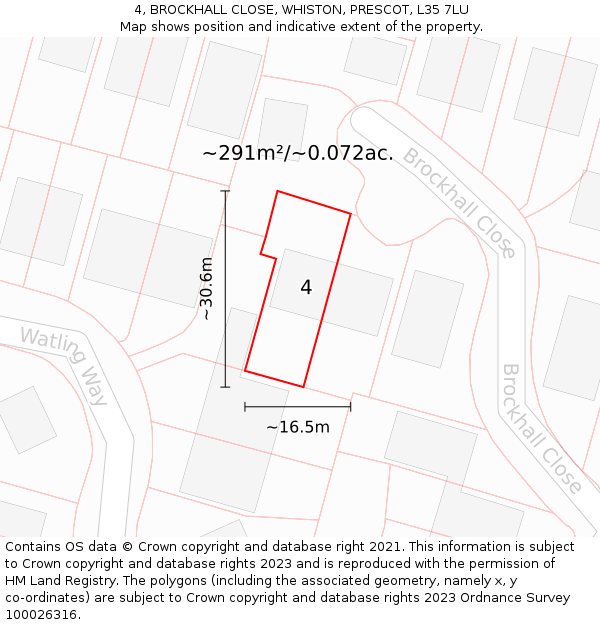 4, BROCKHALL CLOSE, WHISTON, PRESCOT, L35 7LU: Plot and title map