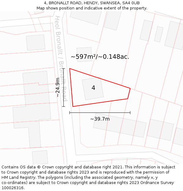 4, BRONALLT ROAD, HENDY, SWANSEA, SA4 0UB: Plot and title map