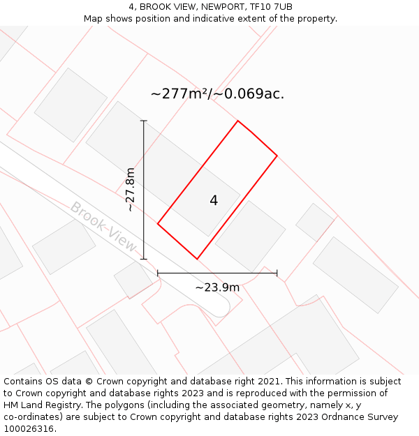 4, BROOK VIEW, NEWPORT, TF10 7UB: Plot and title map