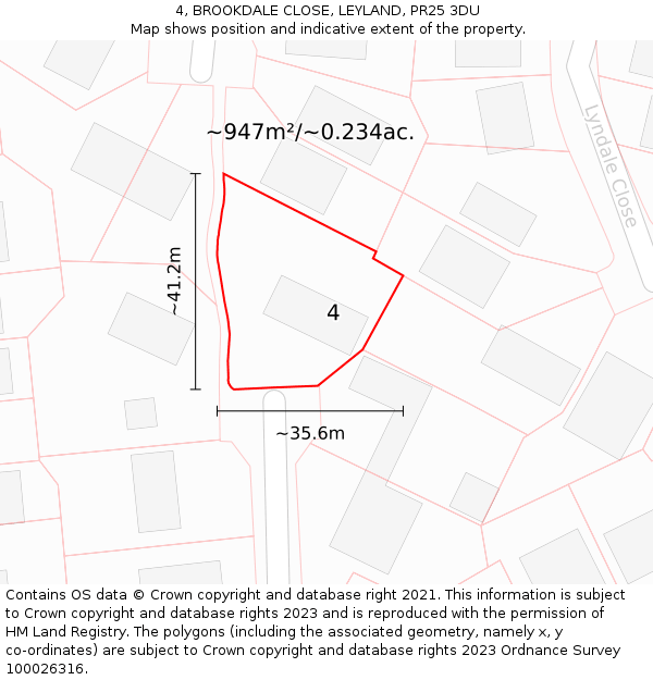 4, BROOKDALE CLOSE, LEYLAND, PR25 3DU: Plot and title map