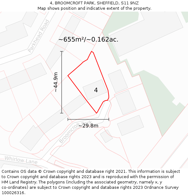 4, BROOMCROFT PARK, SHEFFIELD, S11 9NZ: Plot and title map