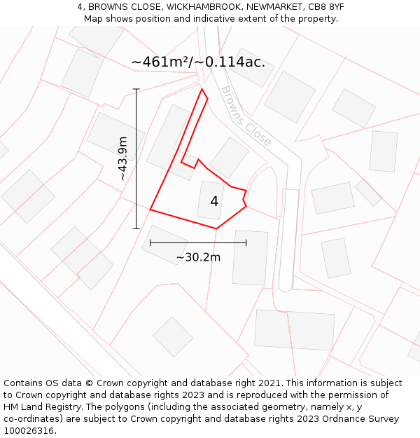 4, BROWNS CLOSE, WICKHAMBROOK, NEWMARKET, CB8 8YF: Plot and title map