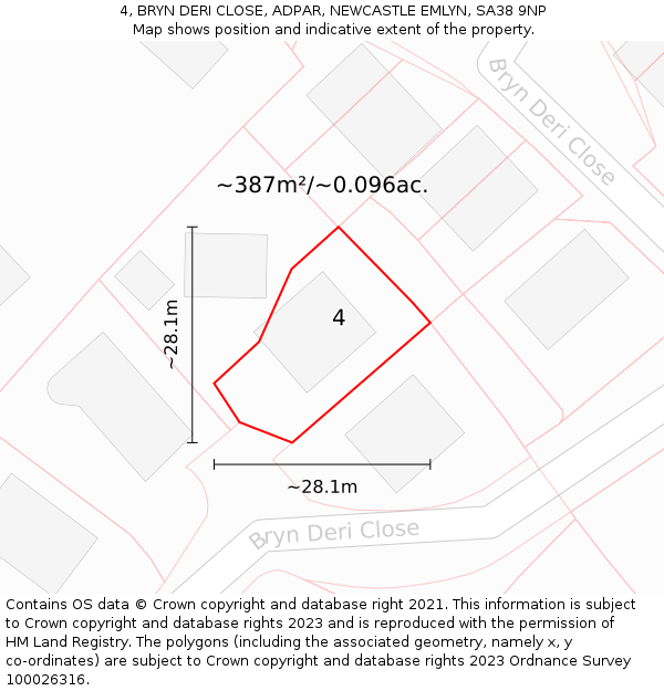 4, BRYN DERI CLOSE, ADPAR, NEWCASTLE EMLYN, SA38 9NP: Plot and title map