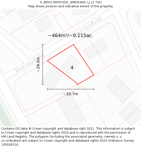 4, BRYN GRYFFYDD, WREXHAM, LL12 7SH: Plot and title map