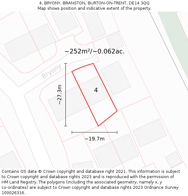 4, BRYONY, BRANSTON, BURTON-ON-TRENT, DE14 3QQ: Plot and title map