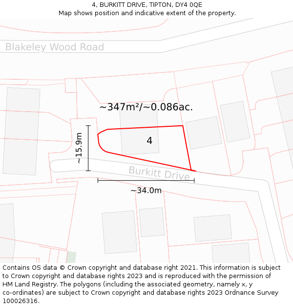 4, BURKITT DRIVE, TIPTON, DY4 0QE: Plot and title map