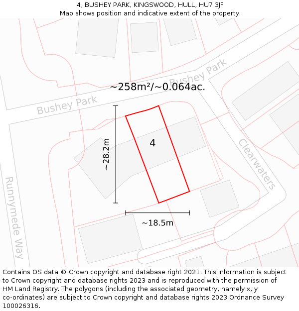 4, BUSHEY PARK, KINGSWOOD, HULL, HU7 3JF: Plot and title map