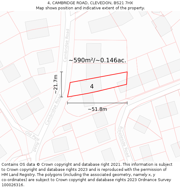 4, CAMBRIDGE ROAD, CLEVEDON, BS21 7HX: Plot and title map