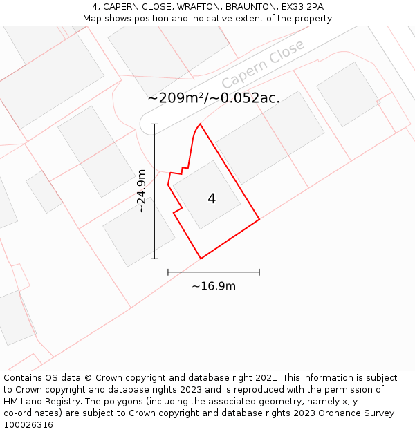 4, CAPERN CLOSE, WRAFTON, BRAUNTON, EX33 2PA: Plot and title map