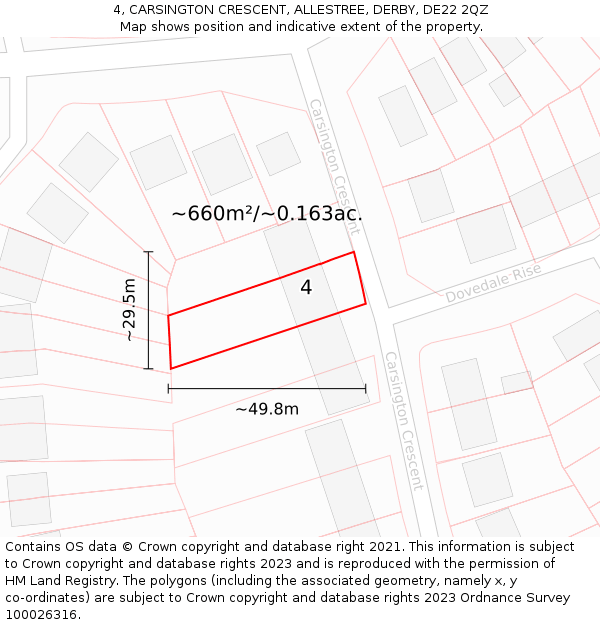 4, CARSINGTON CRESCENT, ALLESTREE, DERBY, DE22 2QZ: Plot and title map