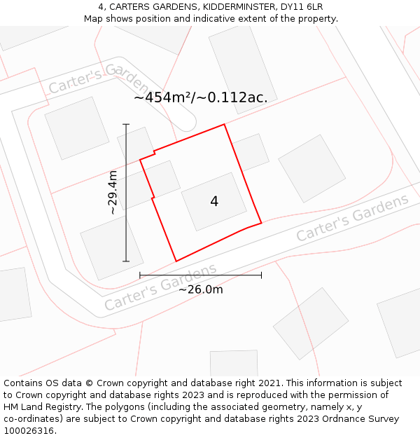 4, CARTERS GARDENS, KIDDERMINSTER, DY11 6LR: Plot and title map