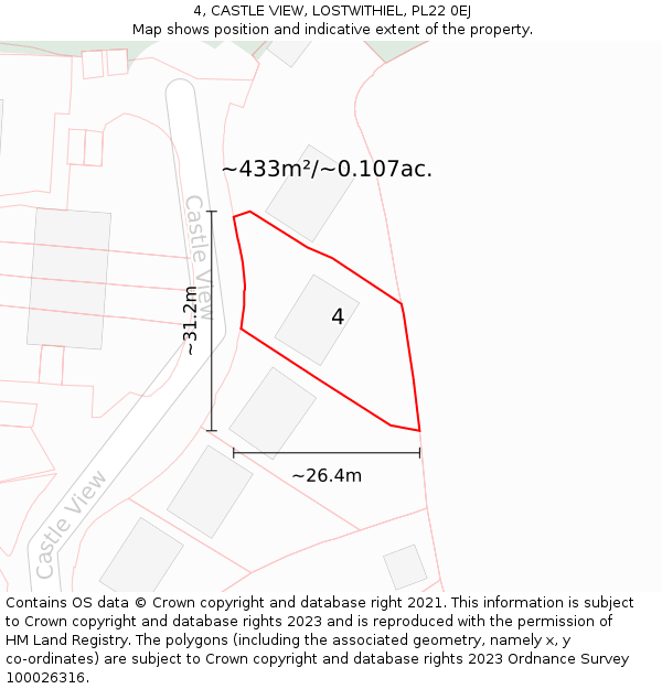 4, CASTLE VIEW, LOSTWITHIEL, PL22 0EJ: Plot and title map