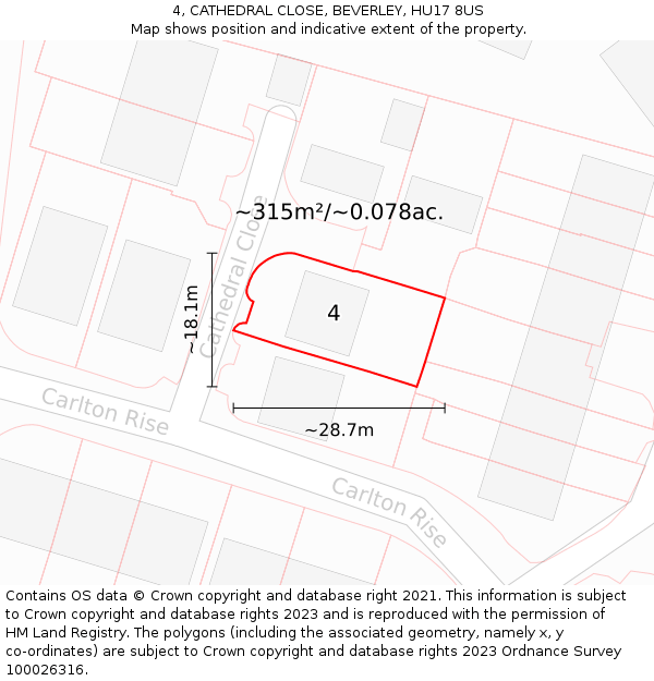 4, CATHEDRAL CLOSE, BEVERLEY, HU17 8US: Plot and title map