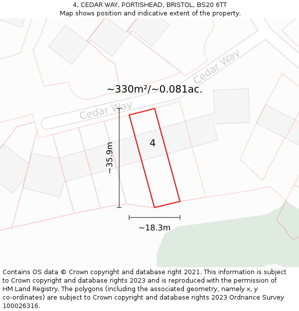 4, CEDAR WAY, PORTISHEAD, BRISTOL, BS20 6TT: Plot and title map