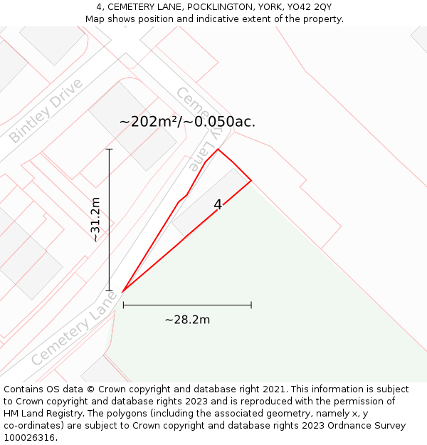 4, CEMETERY LANE, POCKLINGTON, YORK, YO42 2QY: Plot and title map