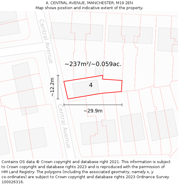 4, CENTRAL AVENUE, MANCHESTER, M19 2EN: Plot and title map