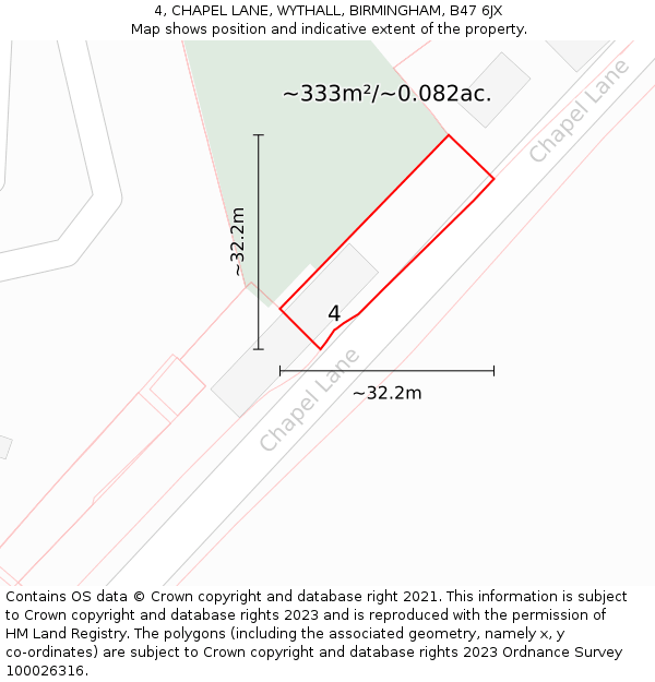 4, CHAPEL LANE, WYTHALL, BIRMINGHAM, B47 6JX: Plot and title map