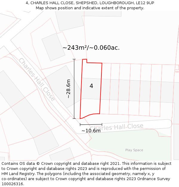 4, CHARLES HALL CLOSE, SHEPSHED, LOUGHBOROUGH, LE12 9UP: Plot and title map