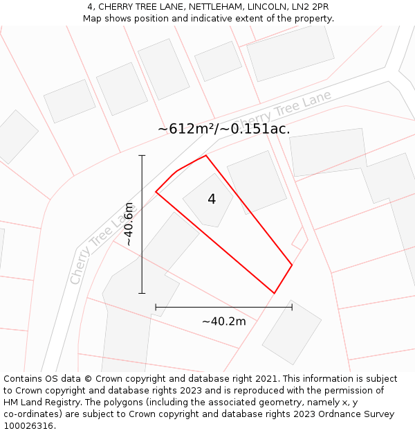 4, CHERRY TREE LANE, NETTLEHAM, LINCOLN, LN2 2PR: Plot and title map