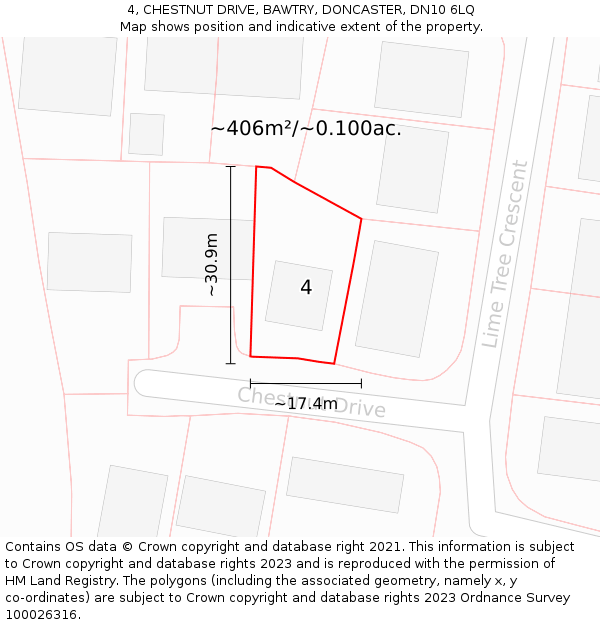 4, CHESTNUT DRIVE, BAWTRY, DONCASTER, DN10 6LQ: Plot and title map