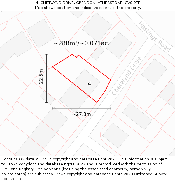 4, CHETWYND DRIVE, GRENDON, ATHERSTONE, CV9 2FF: Plot and title map