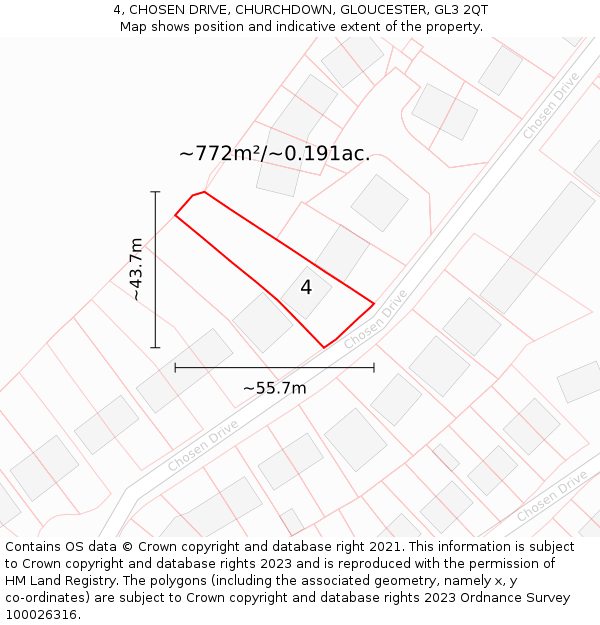 4, CHOSEN DRIVE, CHURCHDOWN, GLOUCESTER, GL3 2QT: Plot and title map