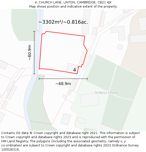 4, CHURCH LANE, LINTON, CAMBRIDGE, CB21 4JX: Plot and title map