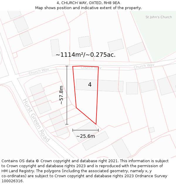 4, CHURCH WAY, OXTED, RH8 9EA: Plot and title map