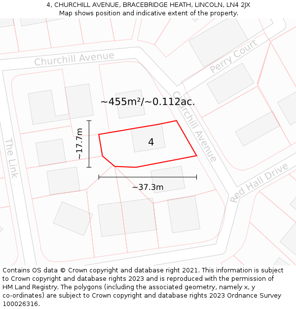 4, CHURCHILL AVENUE, BRACEBRIDGE HEATH, LINCOLN, LN4 2JX: Plot and title map