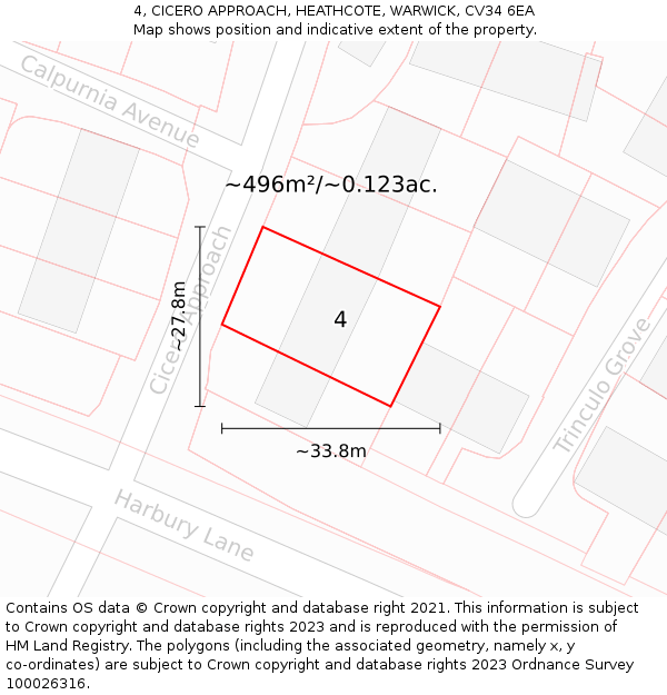 4, CICERO APPROACH, HEATHCOTE, WARWICK, CV34 6EA: Plot and title map