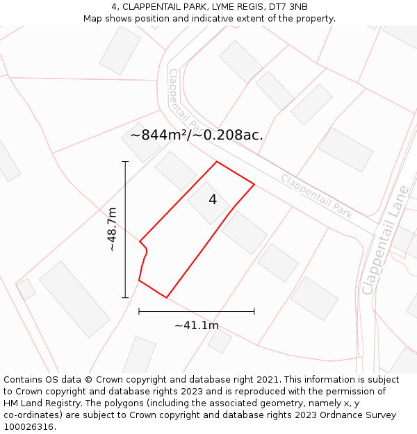 4, CLAPPENTAIL PARK, LYME REGIS, DT7 3NB: Plot and title map