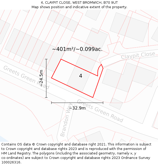 4, CLAYPIT CLOSE, WEST BROMWICH, B70 9UT: Plot and title map