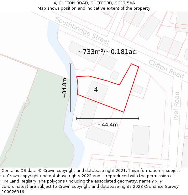 4, CLIFTON ROAD, SHEFFORD, SG17 5AA: Plot and title map